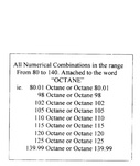 80 OCTANE ; 80.01 OCTANE ; 80.02 OCTANE ; 80.03 OCTANE